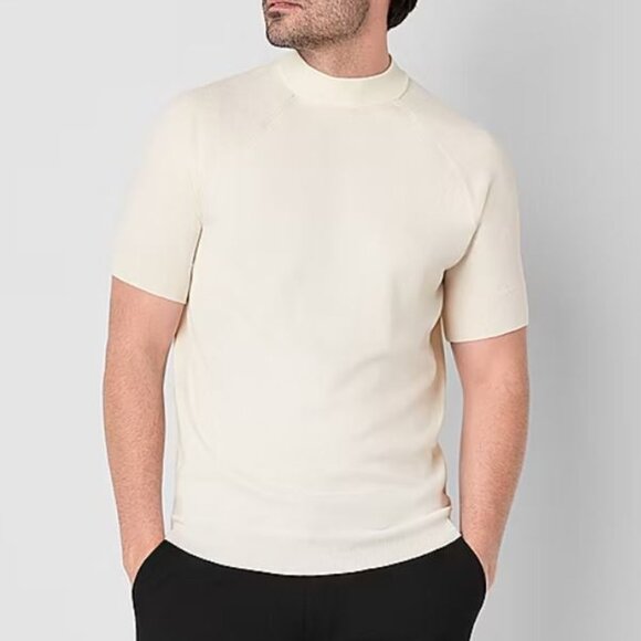J. Ferrar Men's Mock Crew Neck Short Sleeve Pullover T-Shirts Snow White Size L - Picture 1 of 6